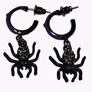 Spider Drop Earrings Halloween Hoop Black Purple Womens Costume Jewelry